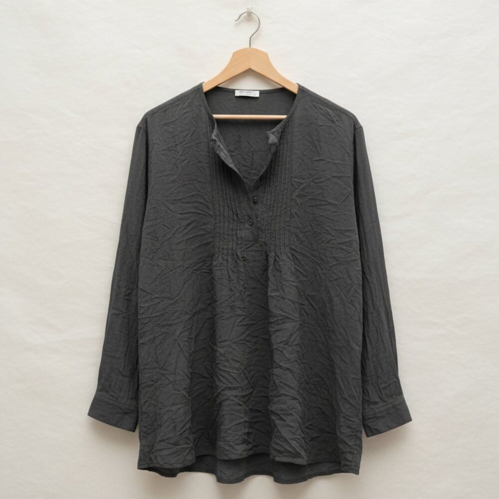 AIMAGE Gray Crinkle Tunic Shirt XXXL Casual Boho Long Sleeve Top